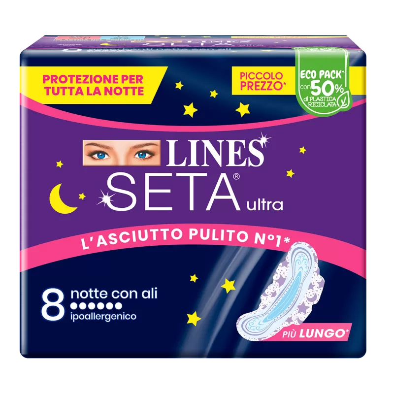 LINES SETA ULTRA ASSORBENTI NOTTE IPOALLERGENICI CON ALI - 8/16pz