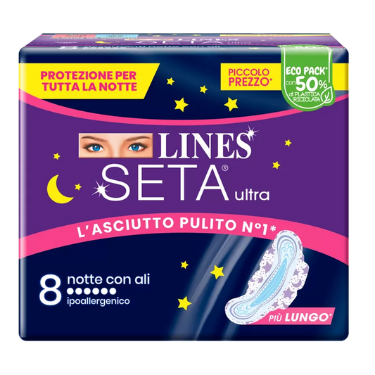 LINES SETA ULTRA ASSORBENTI NOTTE IPOALLERGENICI CON ALI - 8/16pz