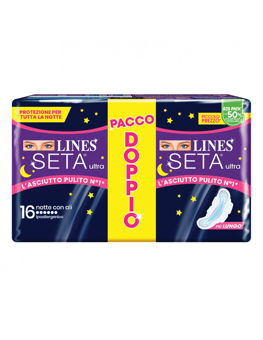 LINES SETA ULTRA ASSORBENTI NOTTE IPOALLERGENICI CON ALI - 8/16pz