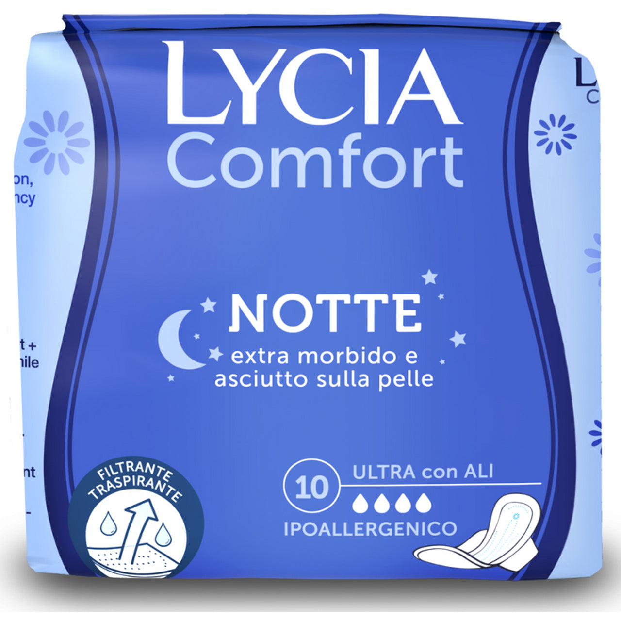 LYCIA COMFORT ASSORBENTE NOTTE IPOALLERGENICO CON ALI - 10pz