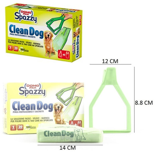 DOMOPAK SPAZZY CLEAN DOG - PINZA RIUTILIZZABILE E 20 SACCHETTI