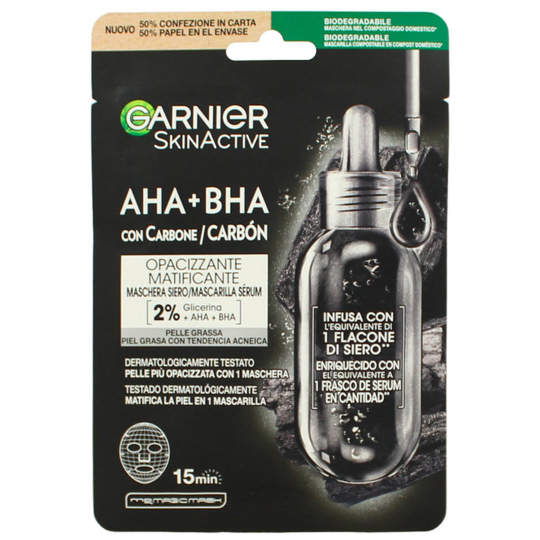 GARNIER SKINACTIVE MASCHERA AHA + BHA CARBONE - OPACIZZANTE - PELLE GRASSA