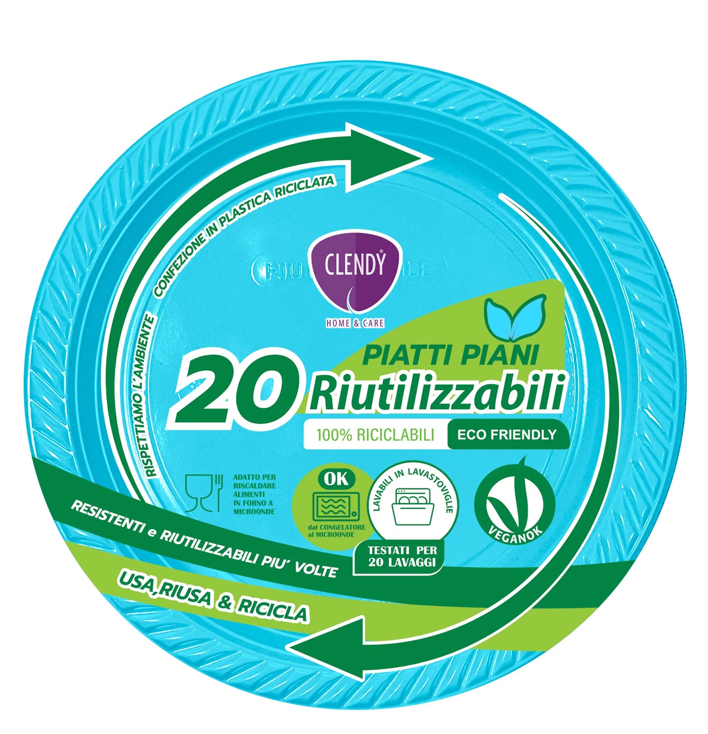 CLENDY PIATTI PIANI RIUTILIZZABILI 20pz - VARI COLORI