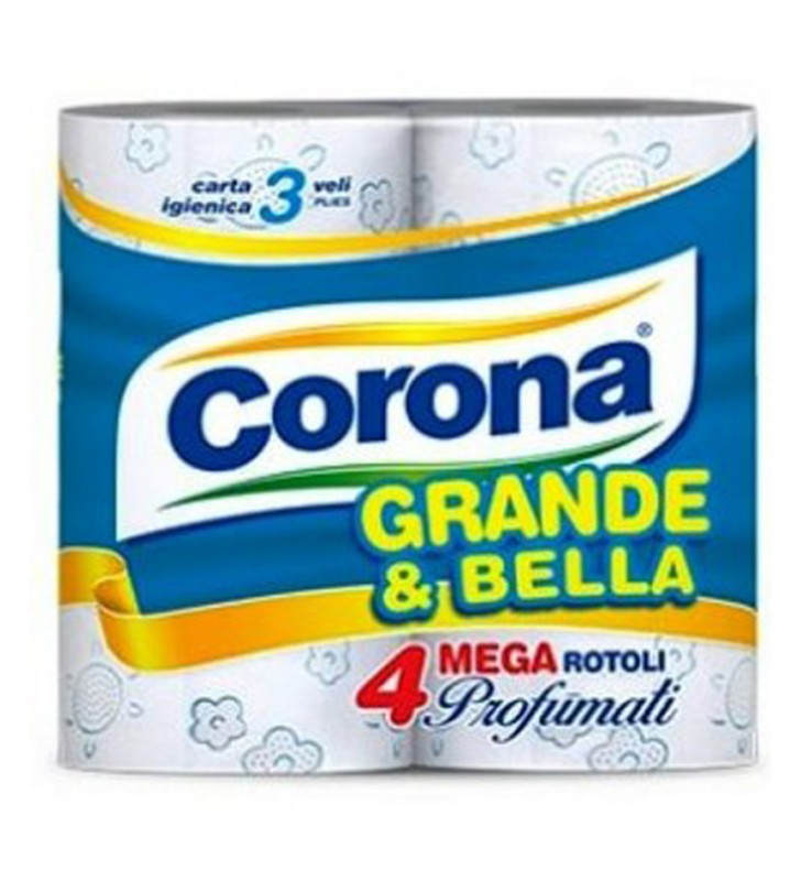 CORONA GRANDE E BELLA - CARTA IGIENICA 3 VELI - 4 MEGA ROTOLI