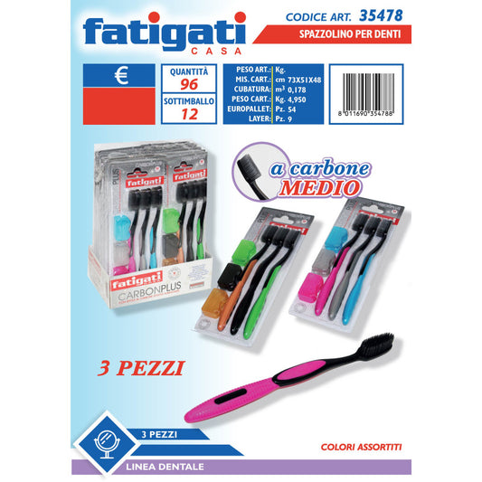 FATIGATI 3 SPAZZOLINI CON COPRITESTINA - SETOLE AL CARBONE