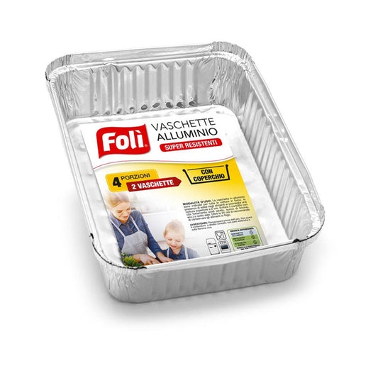 FOLì VASCHETTE ALLUMINIO CON COPERCHIO 4 PORZIONI - 2 pz