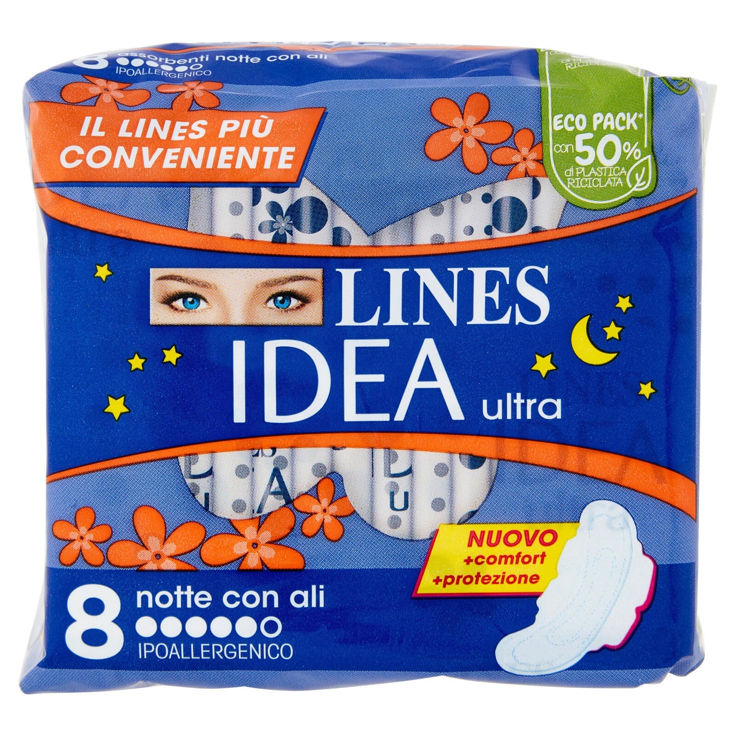 LINES IDEA ULTRA - ASSORBENTI IPOALLERGENICI NOTTE CON ALI - 8pz
