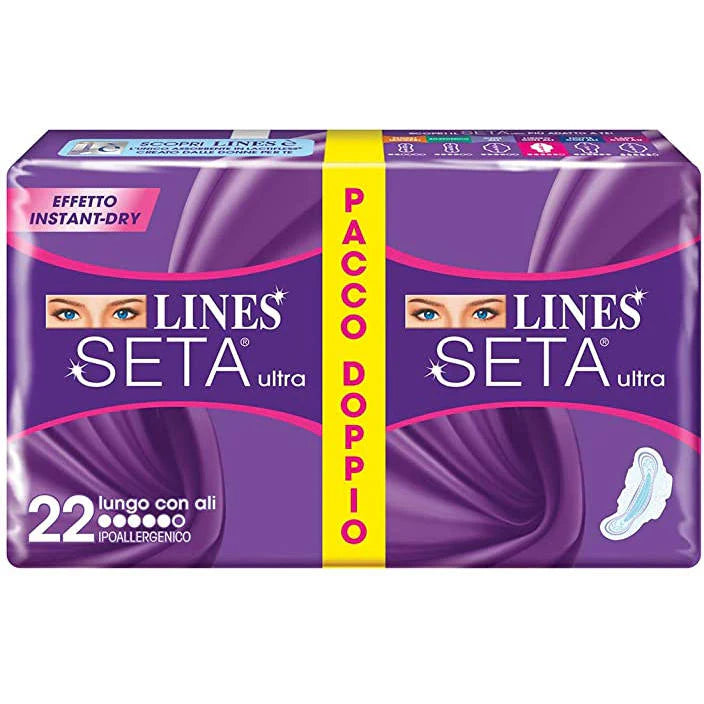 LINES SETA ULTRA ASSORBENTE IPOALLERGENICO LUNGO CON ALI - 9/22pz