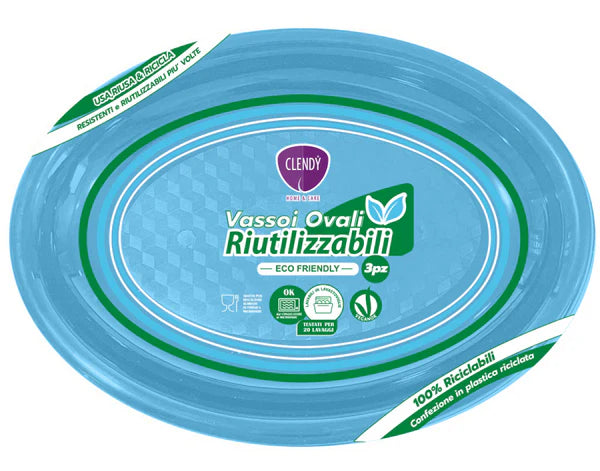 CLENDY VASSOI OVALI RIUTILIZZABILI - 3pz - VARI COLORI