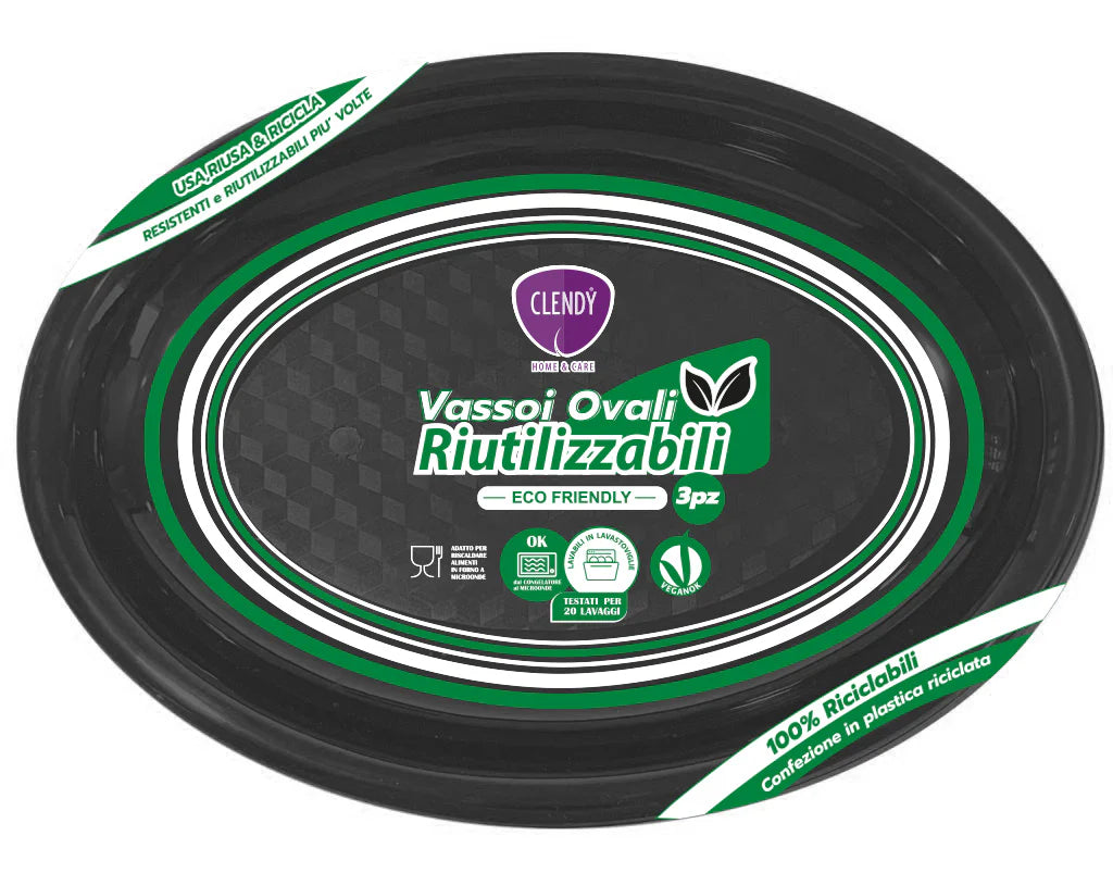 CLENDY VASSOI OVALI RIUTILIZZABILI - 3pz - VARI COLORI