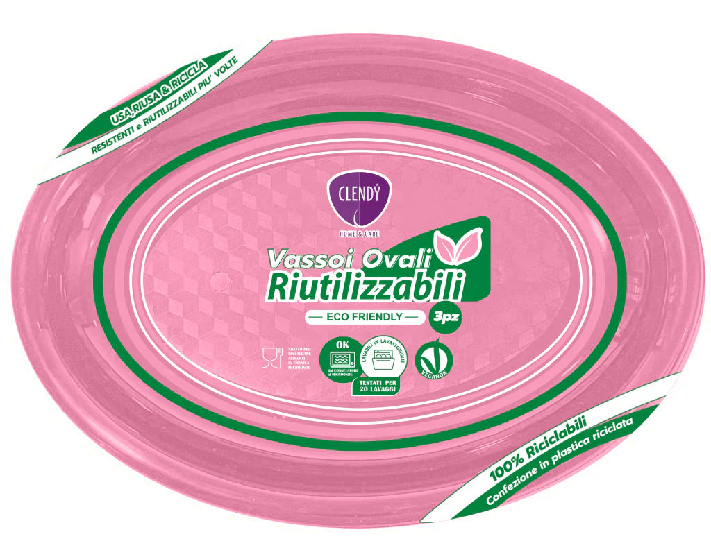 CLENDY VASSOI OVALI RIUTILIZZABILI - 3pz - VARI COLORI