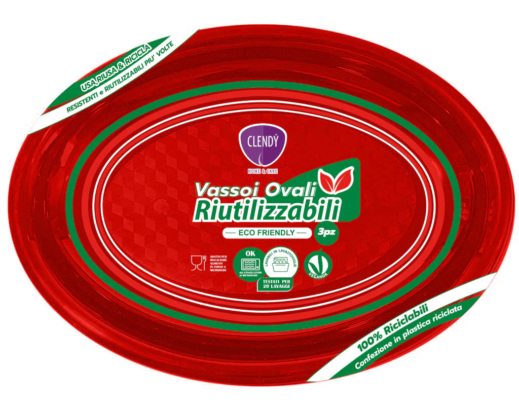 CLENDY VASSOI OVALI RIUTILIZZABILI - 3pz - VARI COLORI